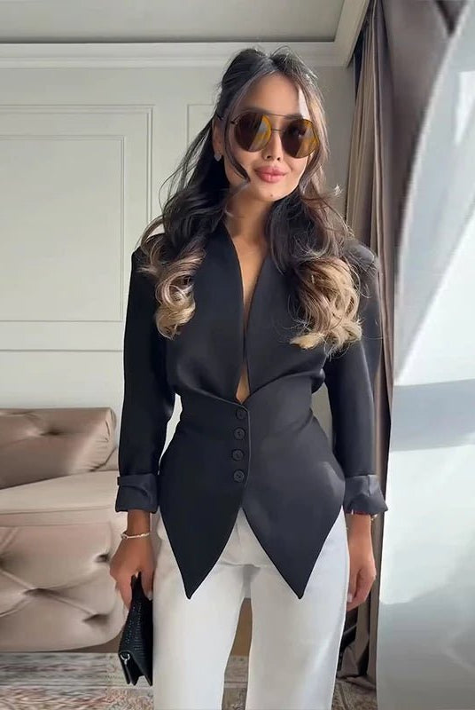 SOKYND Tanya Structured Shoulder Cinched Blazer Coats & JacketsFQ1772777205900663019BlackS