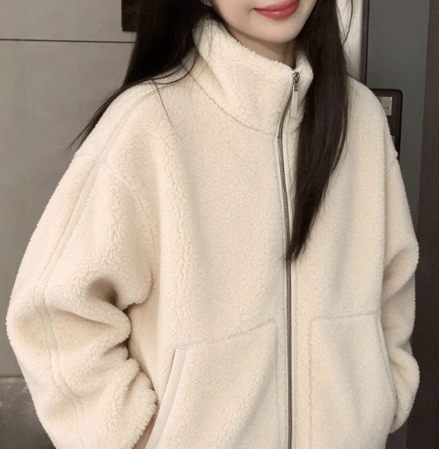 SOKYND Tessa Zip Up Teddy Jacket Coats & JacketsBeigeL