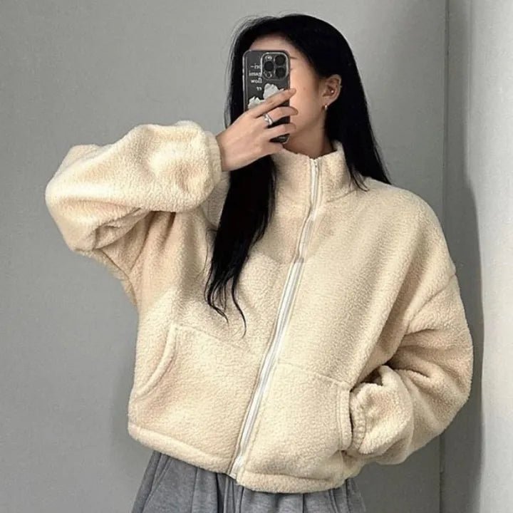 SOKYND Tessa Zip Up Teddy Jacket Coats & JacketsBeigeM
