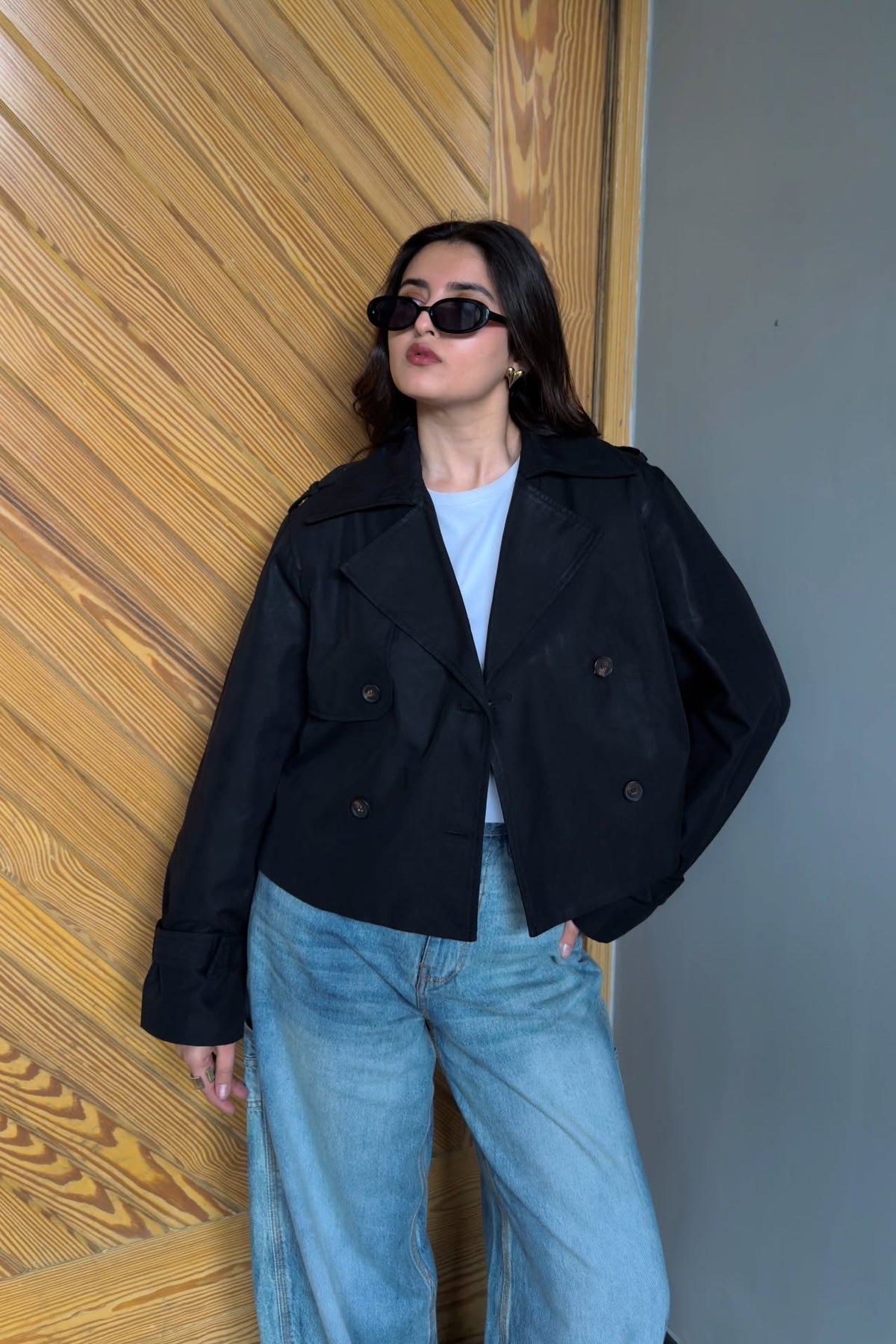SOKYND Thelma Cropped Trench Coat Coats & JacketsNT1774219786687889627BlackM