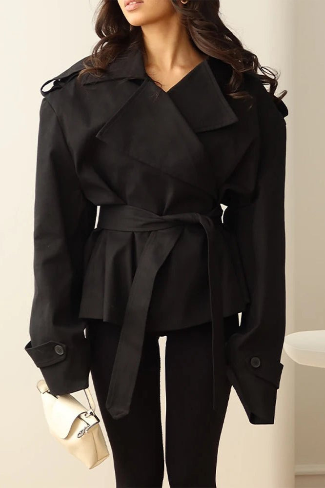 SOKYND Violy Belted Cropped Trench Coat Coats & JacketsAj1774219786680040545BlackXS