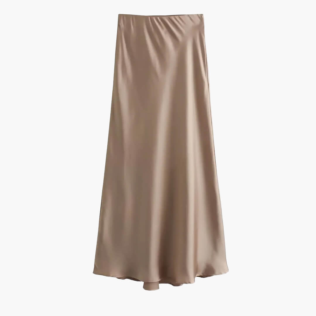 SOKYND Yui High Waist Black Satin Midi Skirt SkirtBrownXS