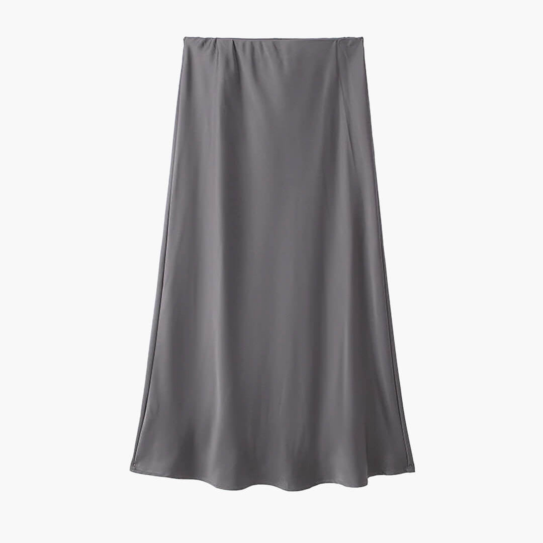 SOKYND Yui High Waist Black Satin Midi Skirt SkirtGreyXS
