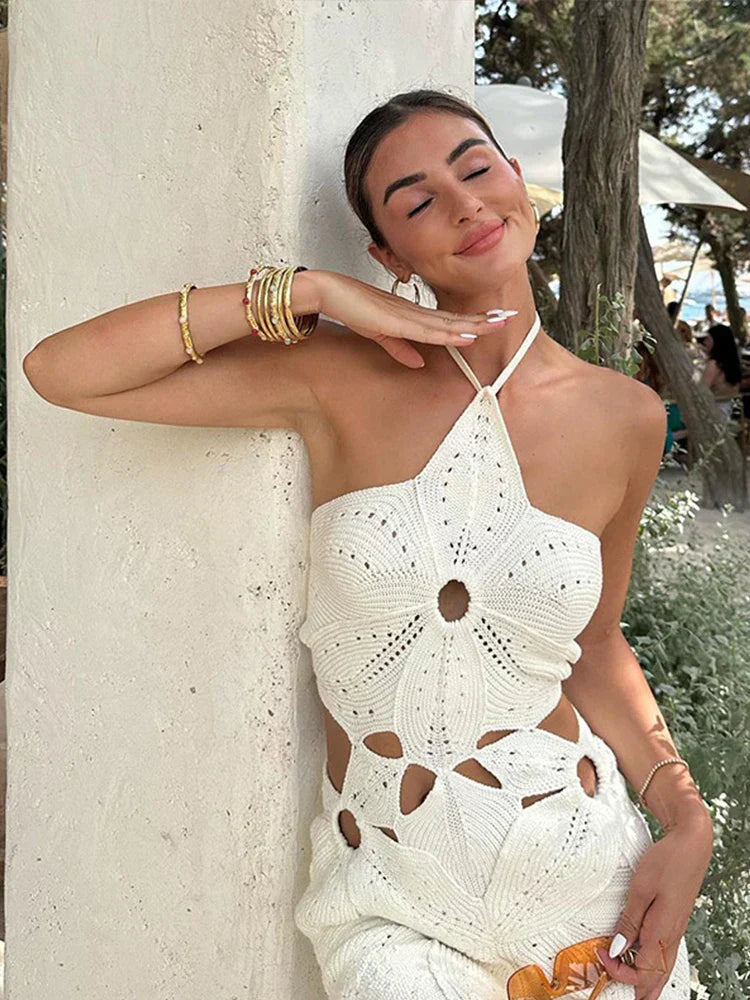 Sophia Halter Neck Crochet Mini Dress