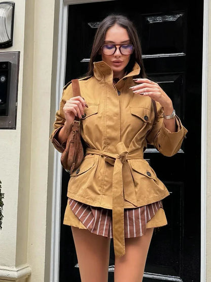 Kate High Collar Belted Jacket Skort Set