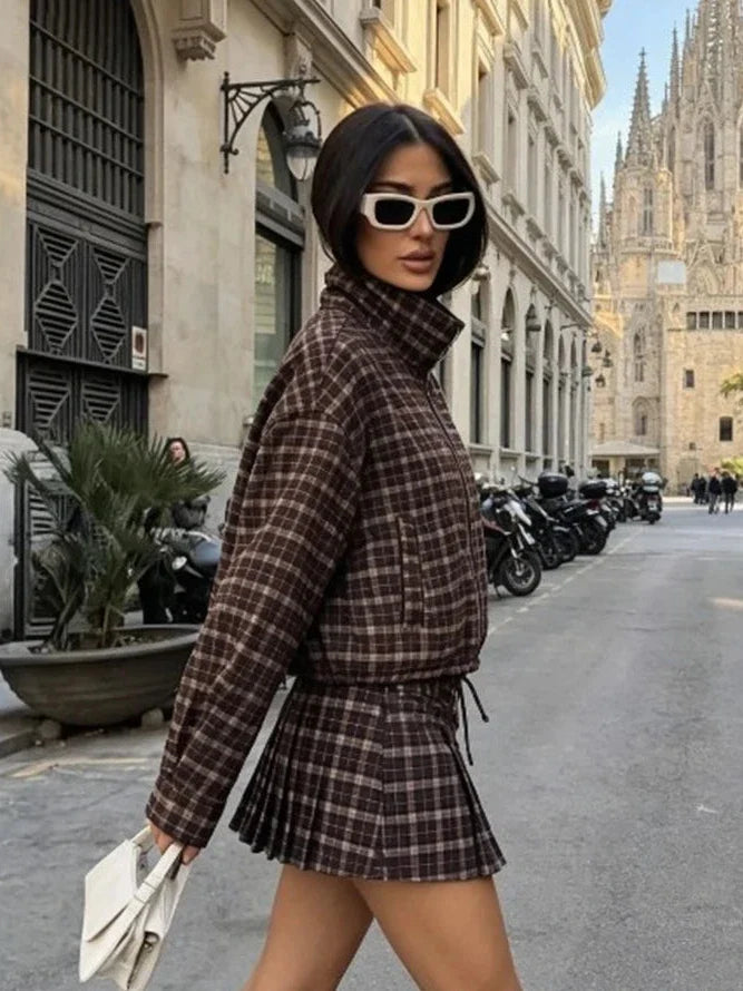 Eva Checked Jacket & Skirt Set