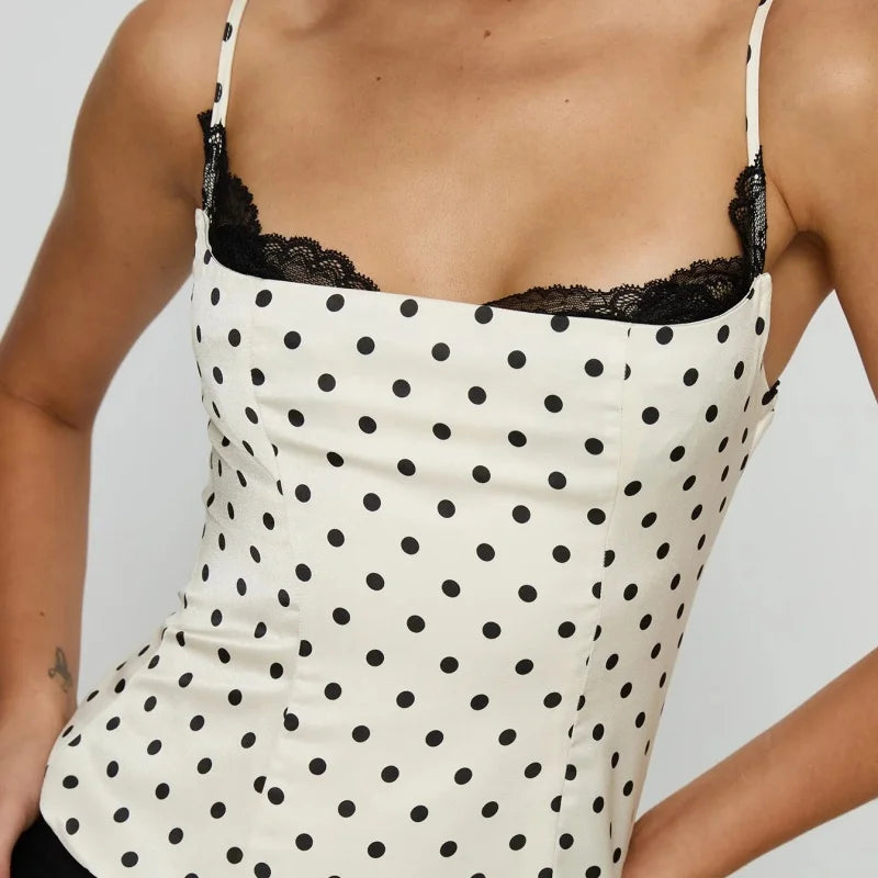 Vanya Polka Dot Lace Trim Cami