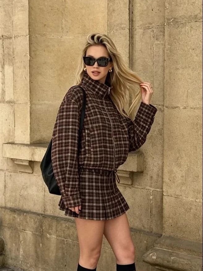 Eva Checked Jacket & Skirt Set
