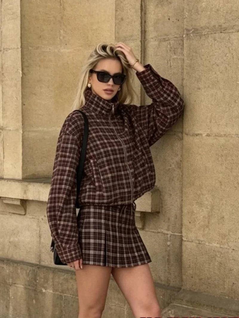 Eva Checked Jacket & Skirt Set