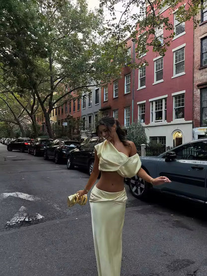 Sienna Satin Pleated Crop Top & Skirt Set