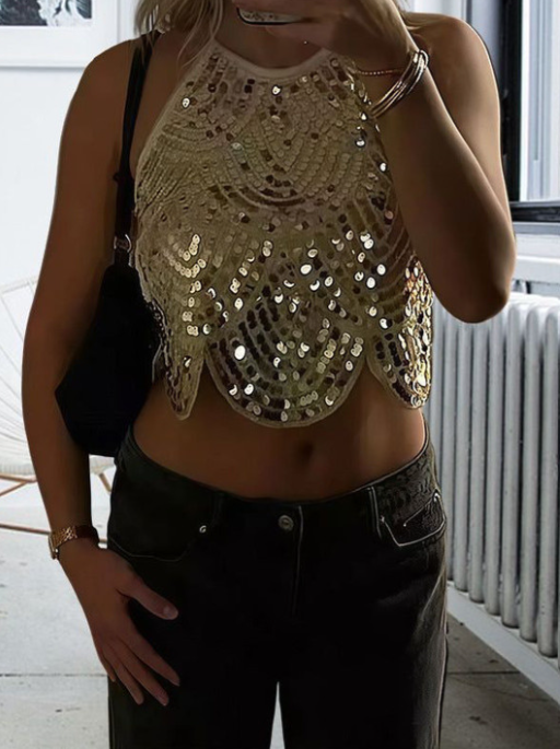 Top halter Jane com lantejoulas