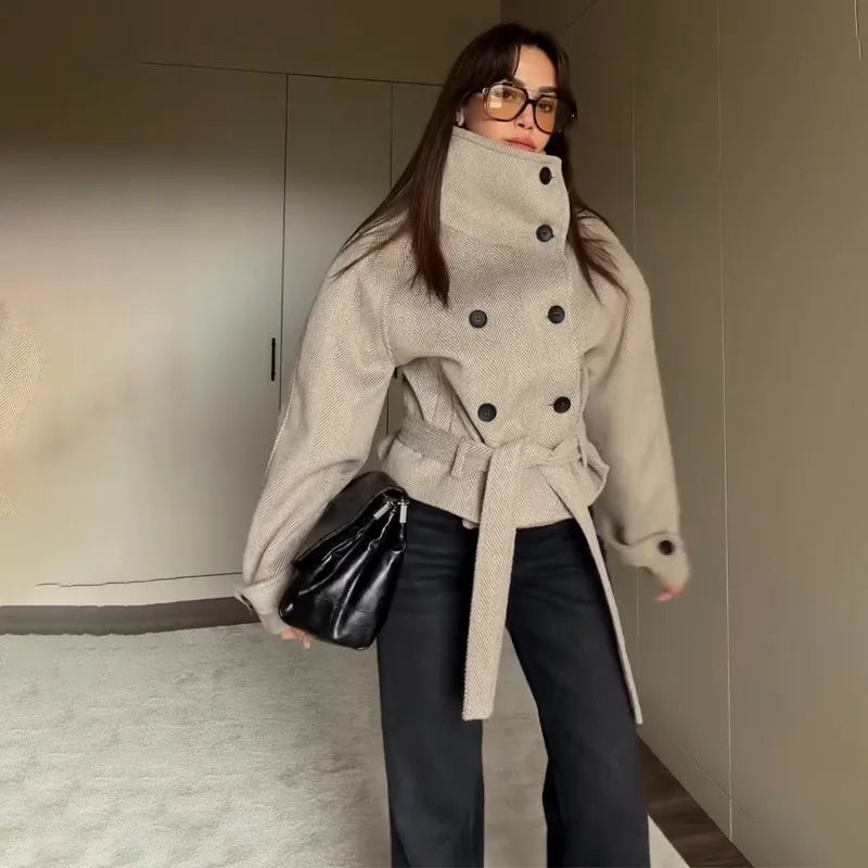 Laura Belted Funnel Neck Coat