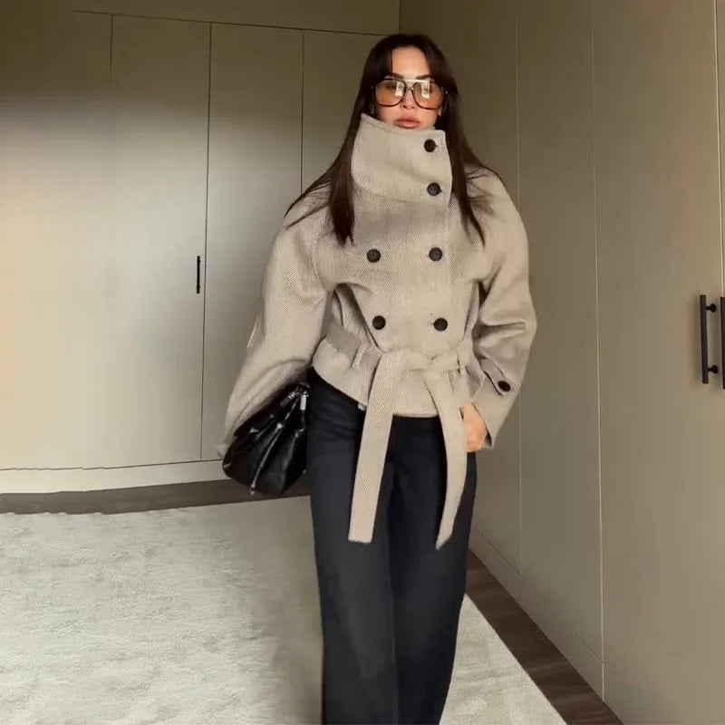 Laura Belted Funnel Neck Coat