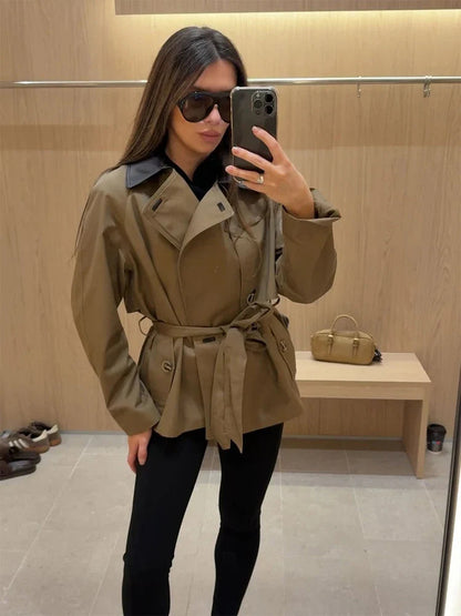 Hanna Contrast Collar Belted Trench Coat