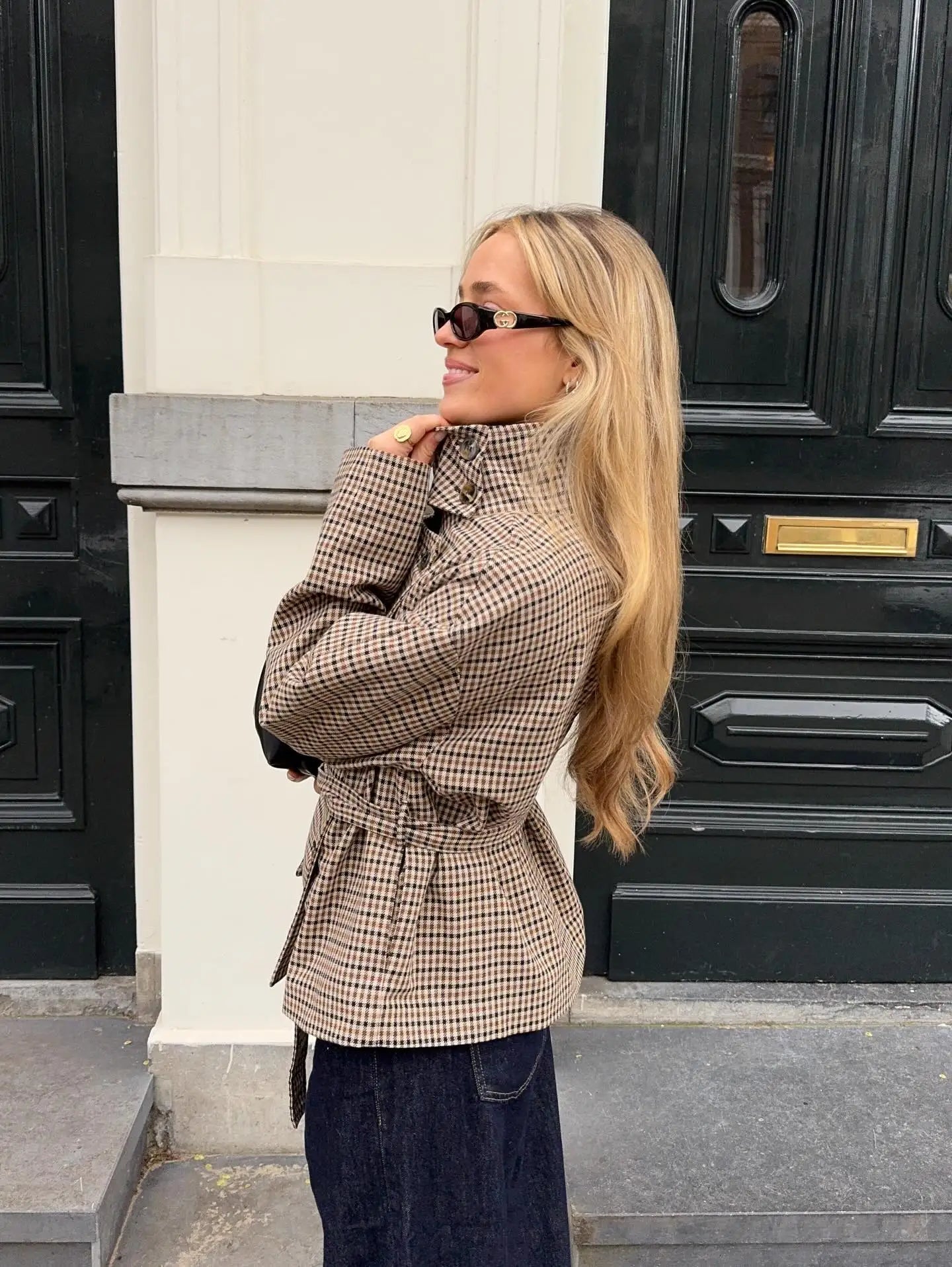 Jenny Plaid Trench Coat