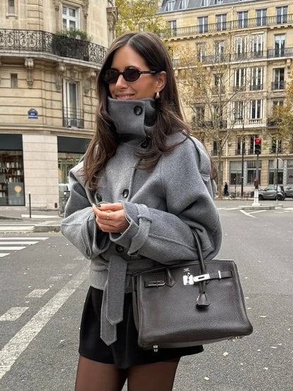 Sara Double-Breasted Turtleneck Coat