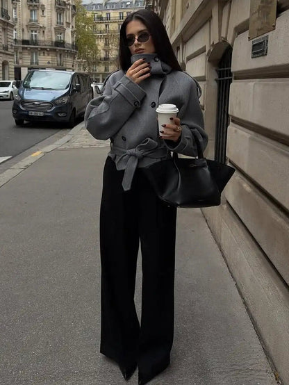 Sara Double-Breasted Turtleneck Coat