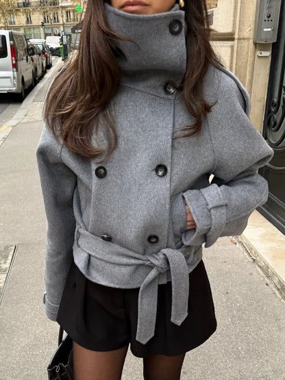Sara Double-Breasted Turtleneck Coat
