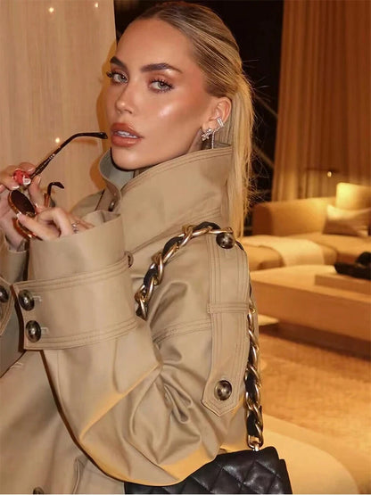 Zoe Beige Double Breasted Trench