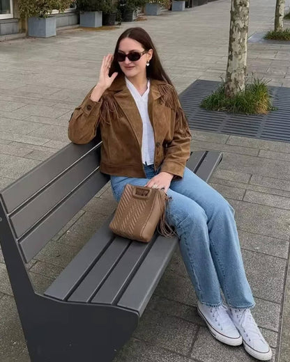 Denise Faux Suede Lapel Cropped Jacket
