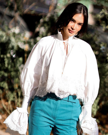 Helene Embroidery Lace Trim Blouse
