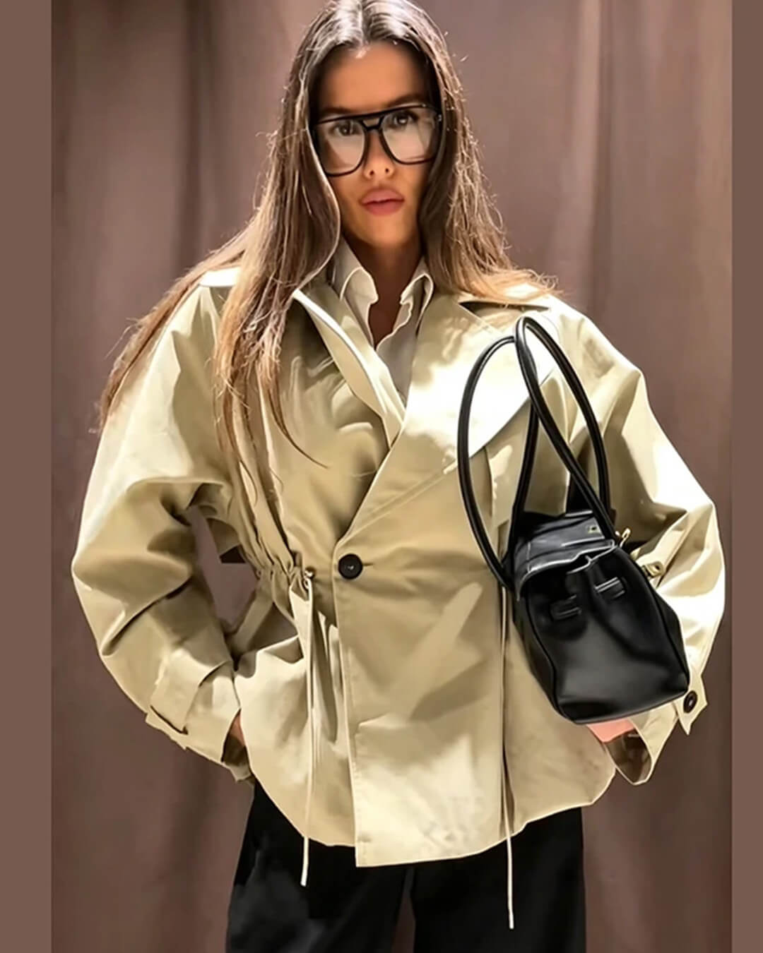Maria Lapel Collar Drawstring Trench Coat
