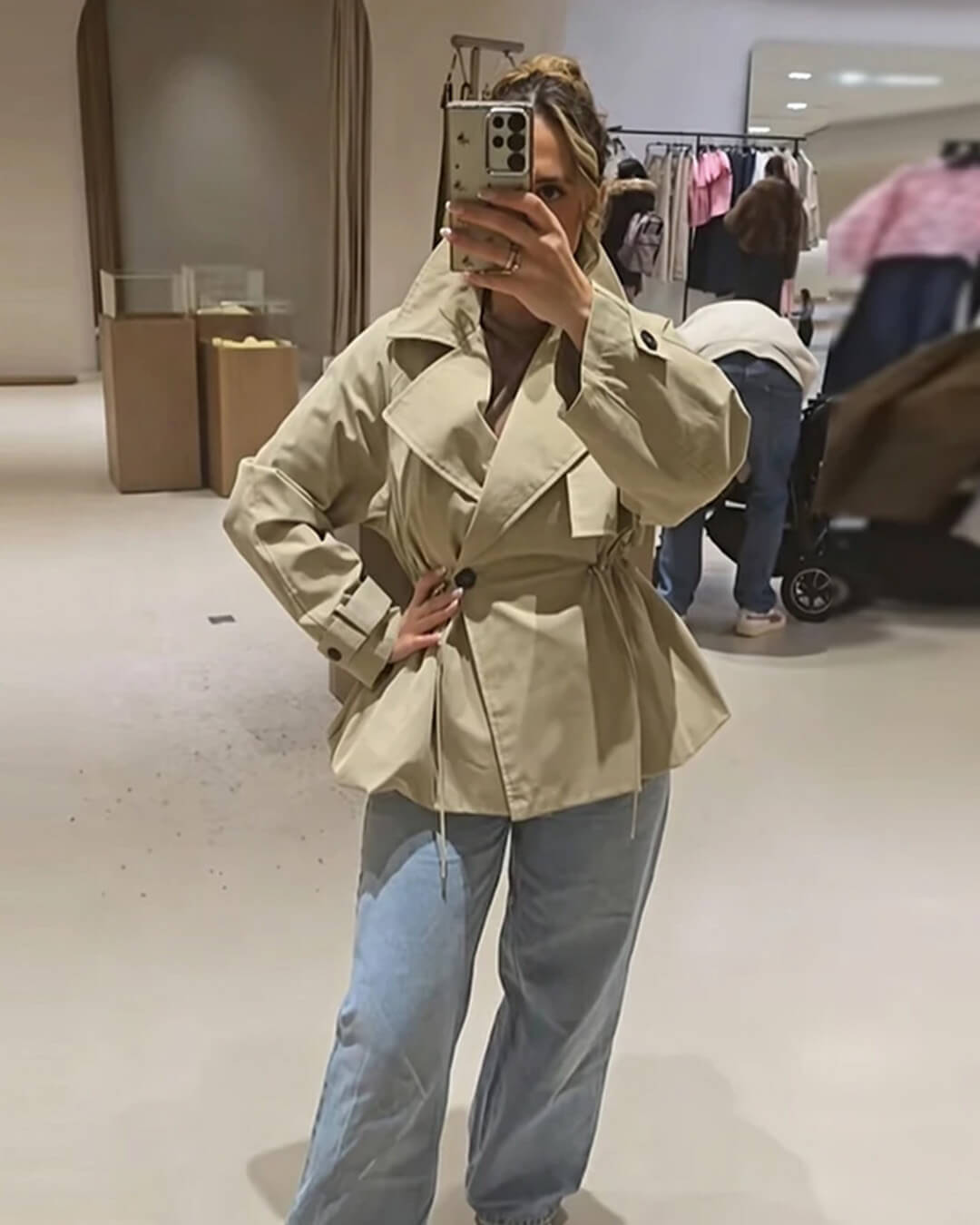 Maria Lapel Collar Drawstring Trench Coat