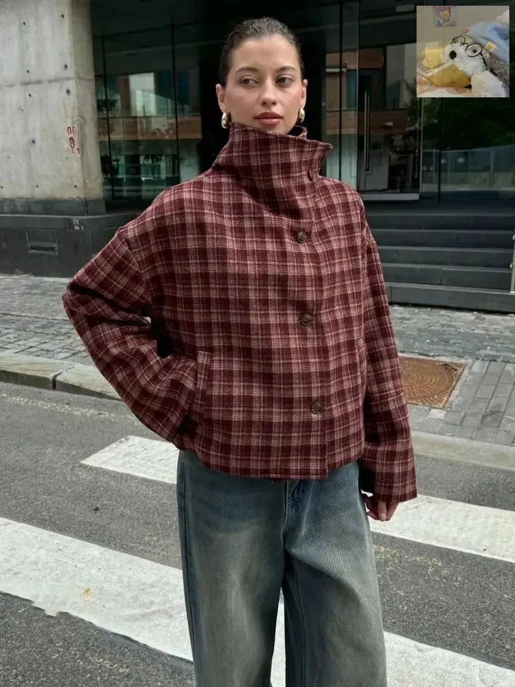 Jane Plaid Stand Collar Coat