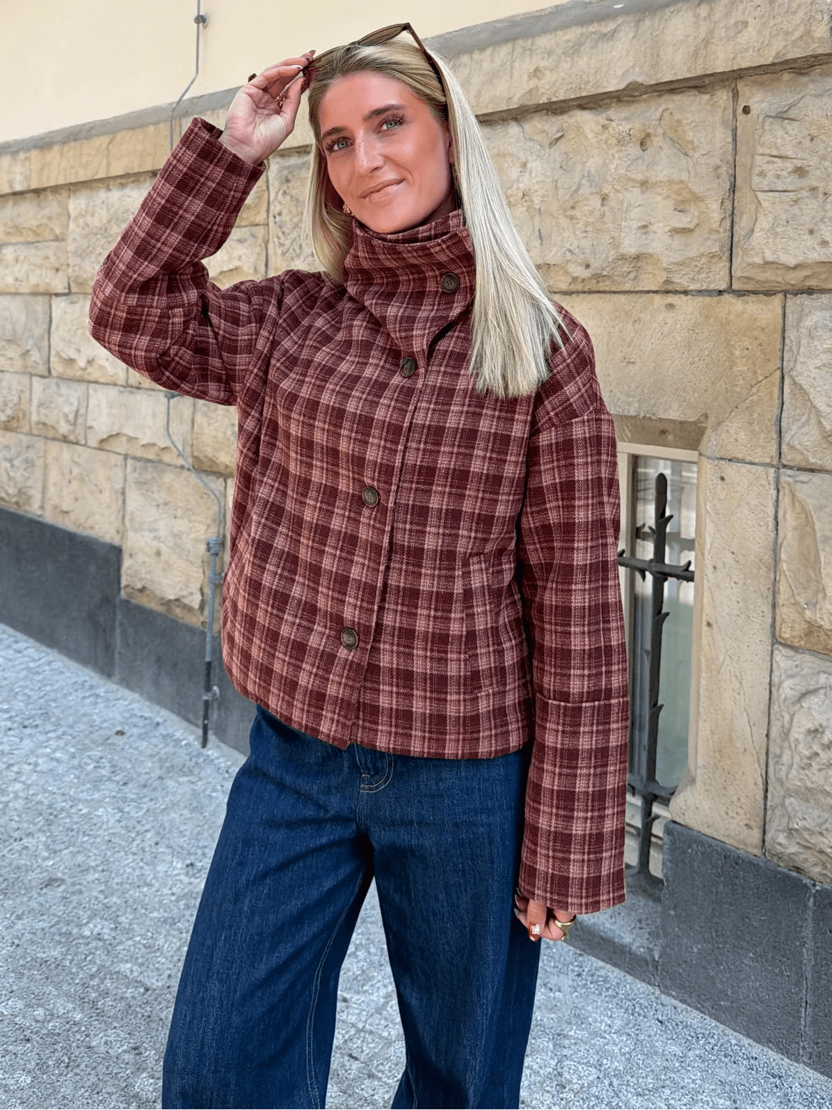 Jane Plaid Stand Collar Coat