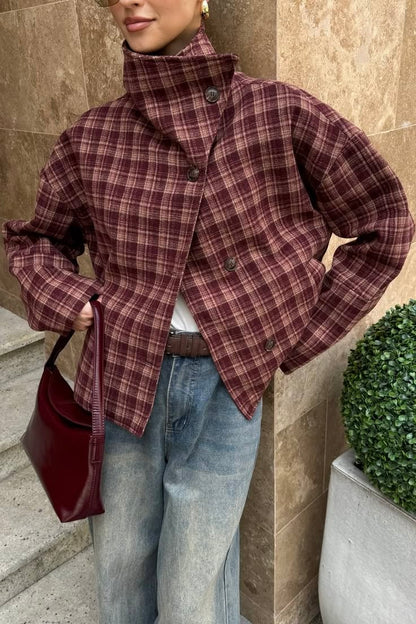 Jane Plaid Stand Collar Coat