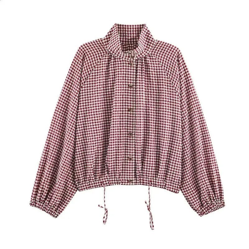 Nicole Plaid Drawstring High Neck Jacket