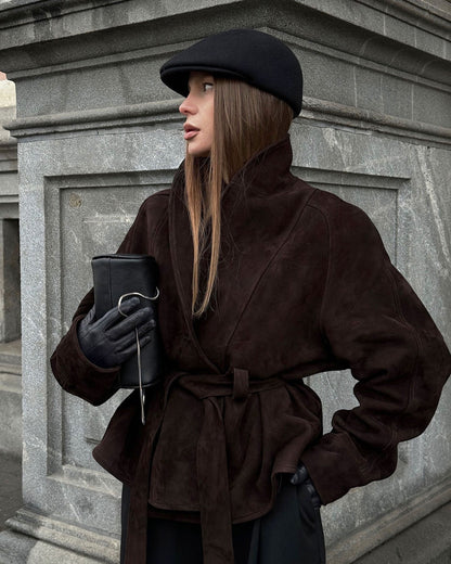 Rebecca Belted Suede Trench Coat