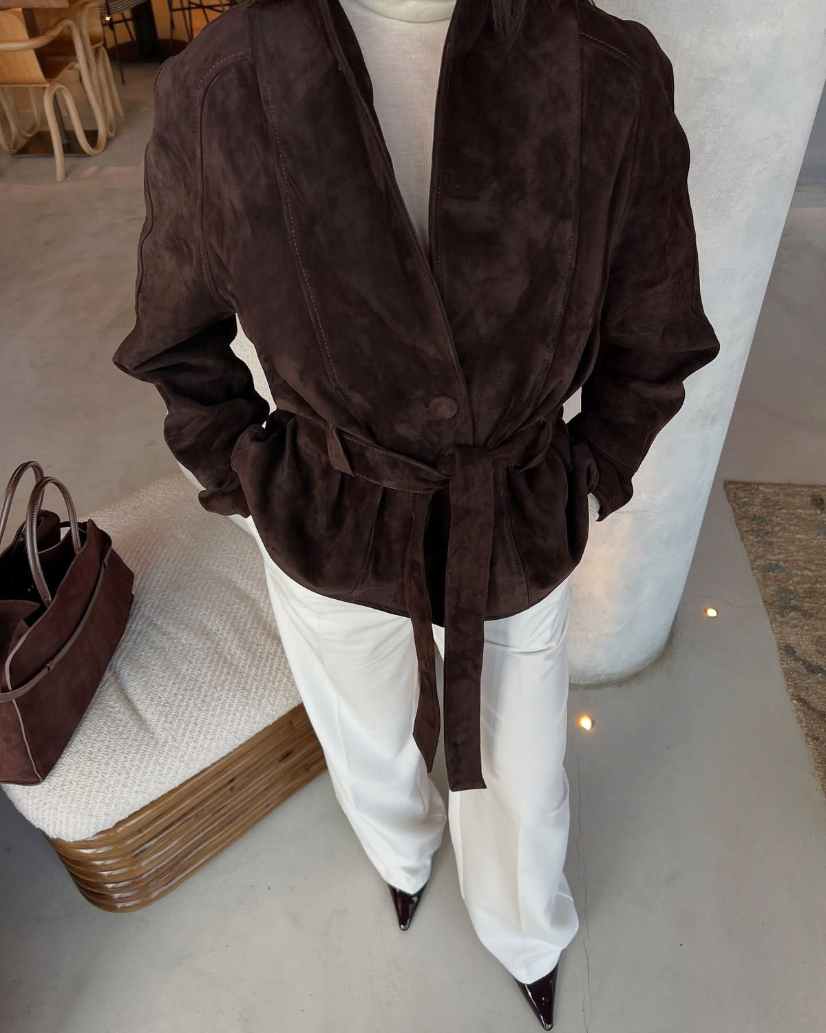 Rebecca Belted Suede Trench Coat