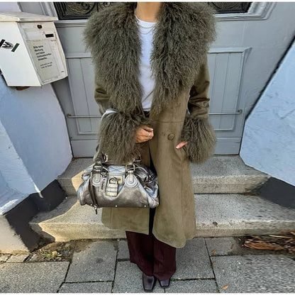 Ava Patchwork Faux Fur Collar Coat