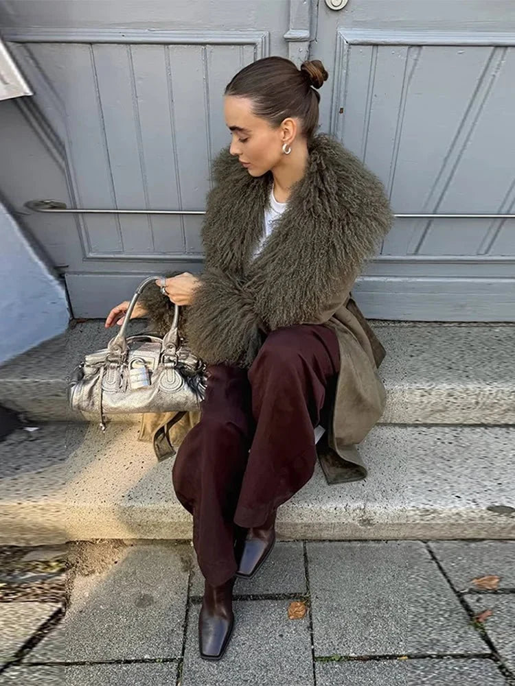 Ava Patchwork Faux Fur Collar Coat