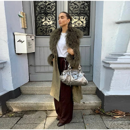 Ava Patchwork Faux Fur Collar Coat