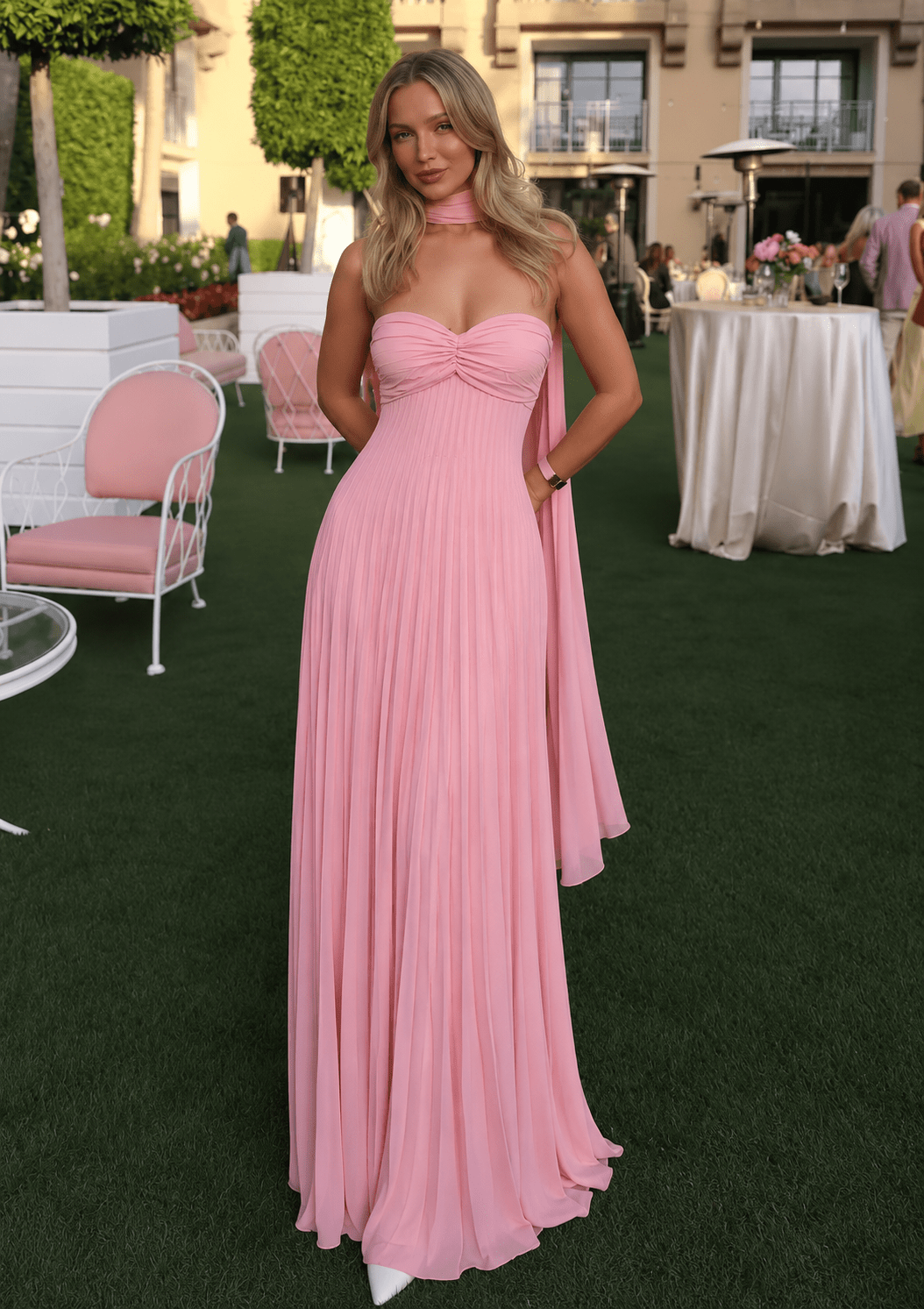 Kimberly Mesh Maxi Dress with Scarf