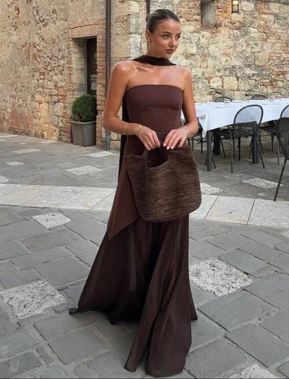 Ambre Asymmetric Sheer Maxi Dress