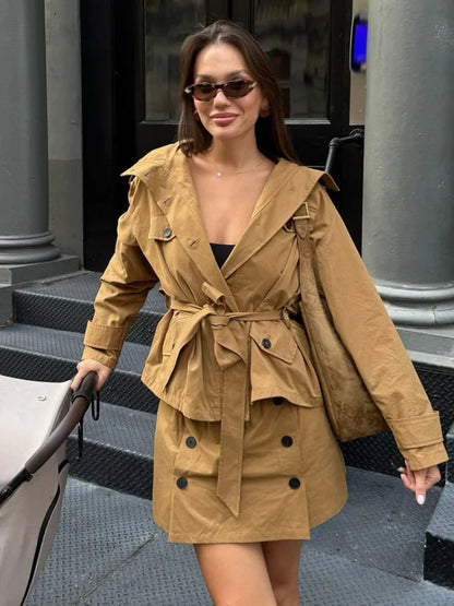 Kate High Collar Belted Jacket Skort Set