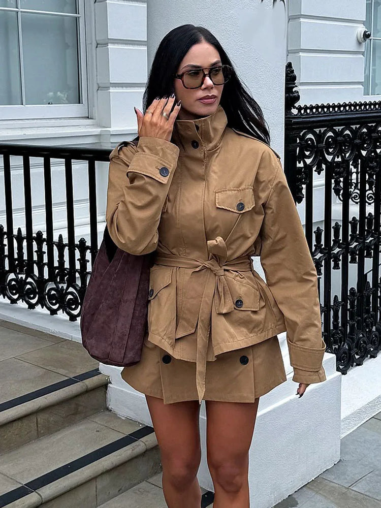 Kate High Collar Belted Jacket Skort Set