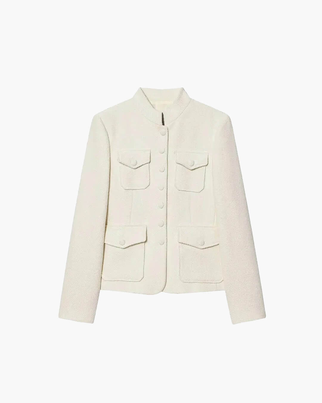 Angela Stand Collar Flap Pockets Blazer