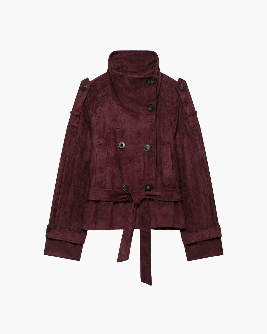 Miriam Funnel Neck Faux Suede Belted Jacket