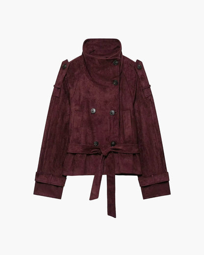 Miriam Funnel Neck Faux Suede Belted Jacket