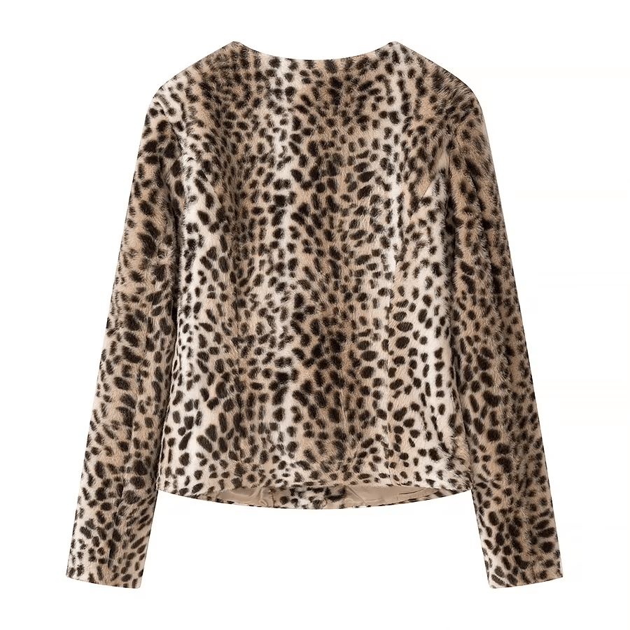 Rose Leopard Faux Fur Cropped Jacket