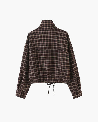 Eva High Collar Checked Zip Jacket