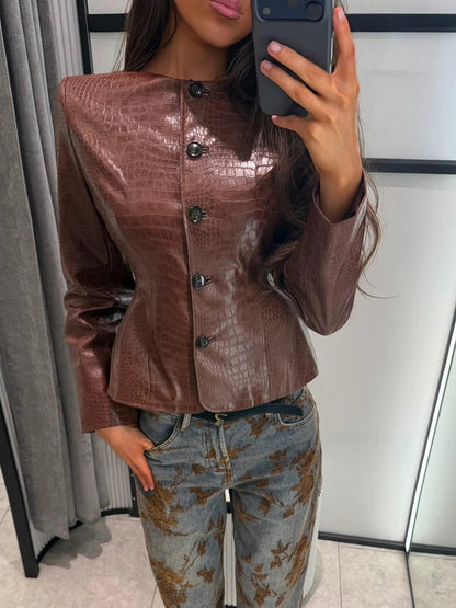Lola Croc Embossed Faux Leather Jacket