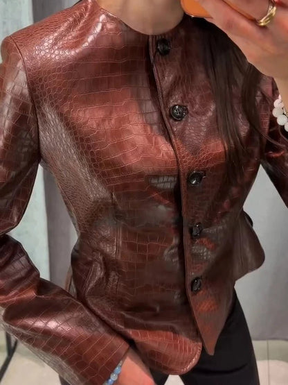 Lola Croc Embossed Faux Leather Jacket