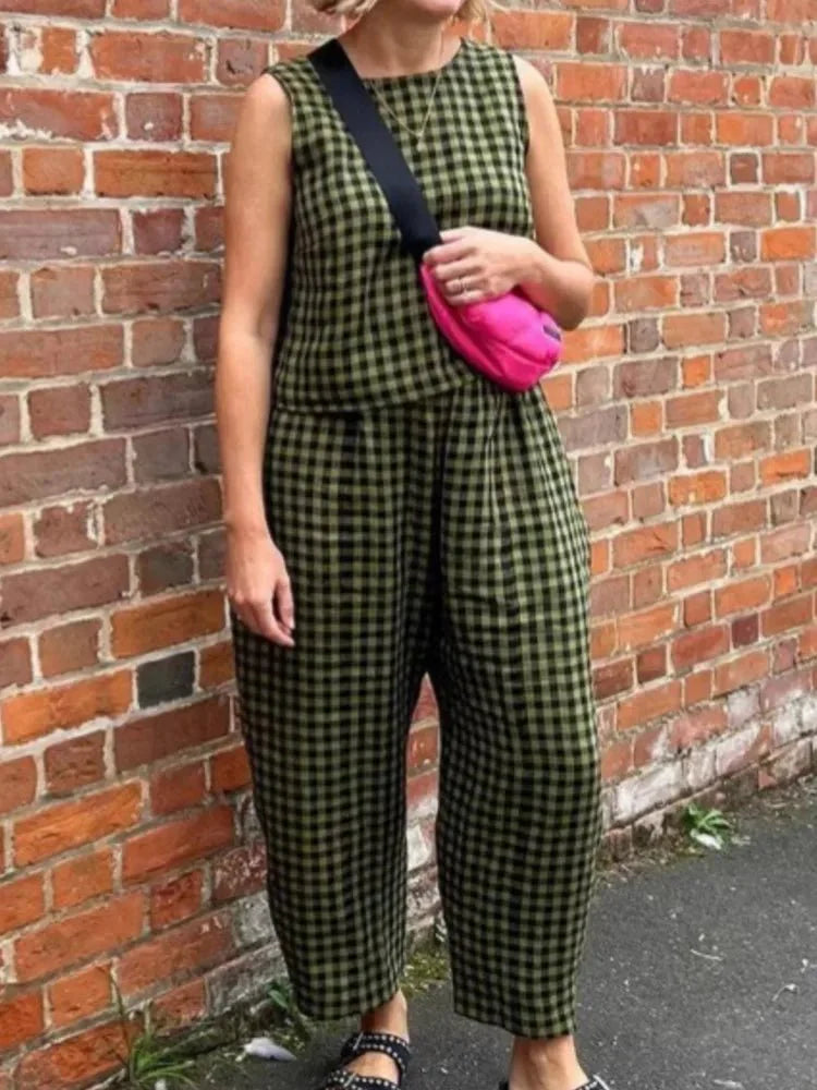 Camille Plaid Sleeveless Vest Set