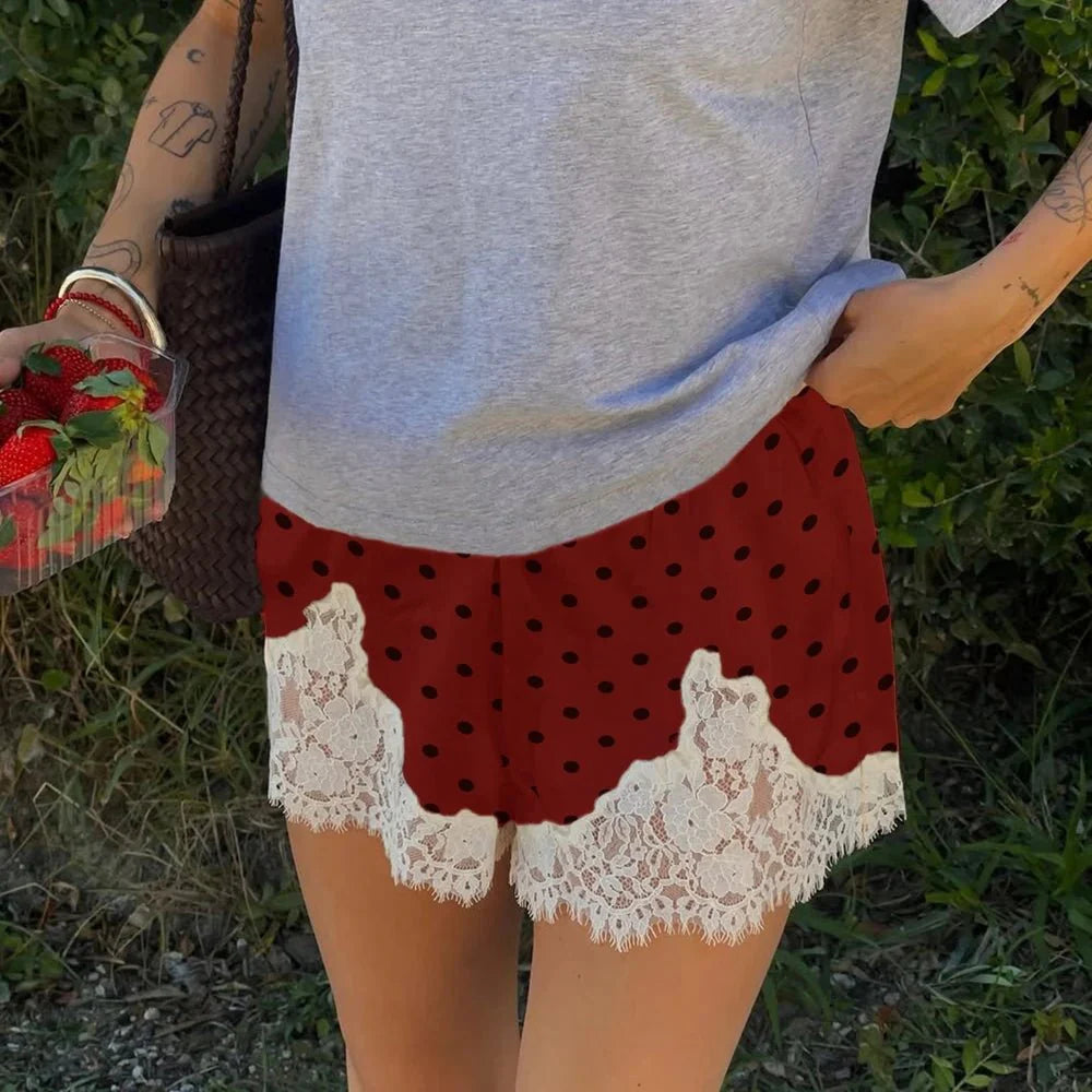 Riona Polka Dot Lace Trim Shorts