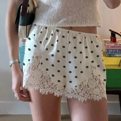 Riona Polka Dot Lace Trim Shorts